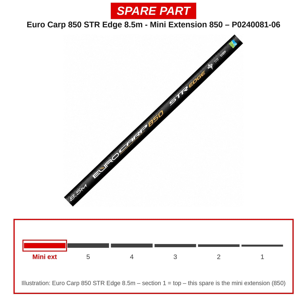 Preston Mini-verlengdeel 850 voor Euro Carp 850 STR Edge vaste hengel – P0240081-06