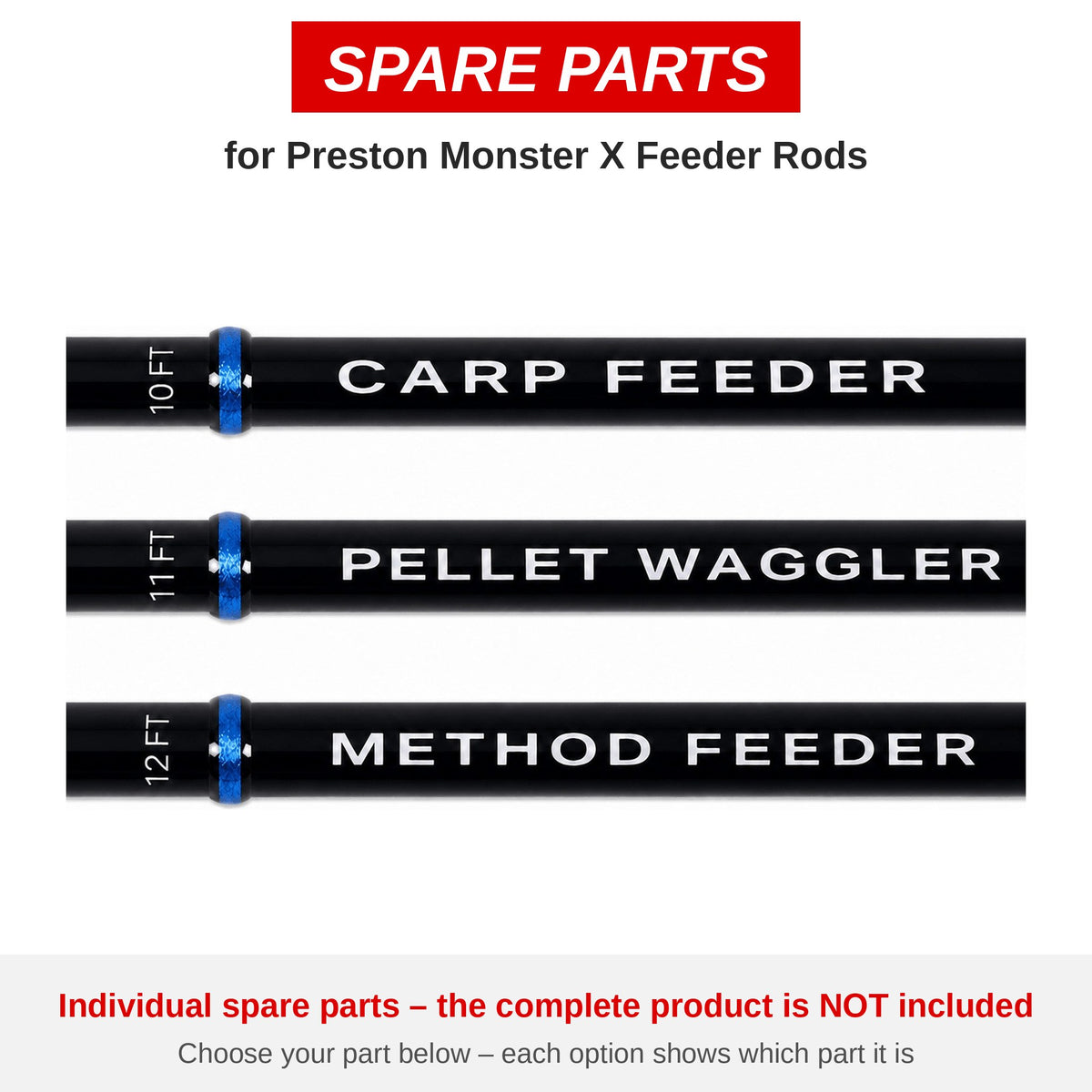 Preston Monster X Feeder Rods – onderdelen (P5190003)