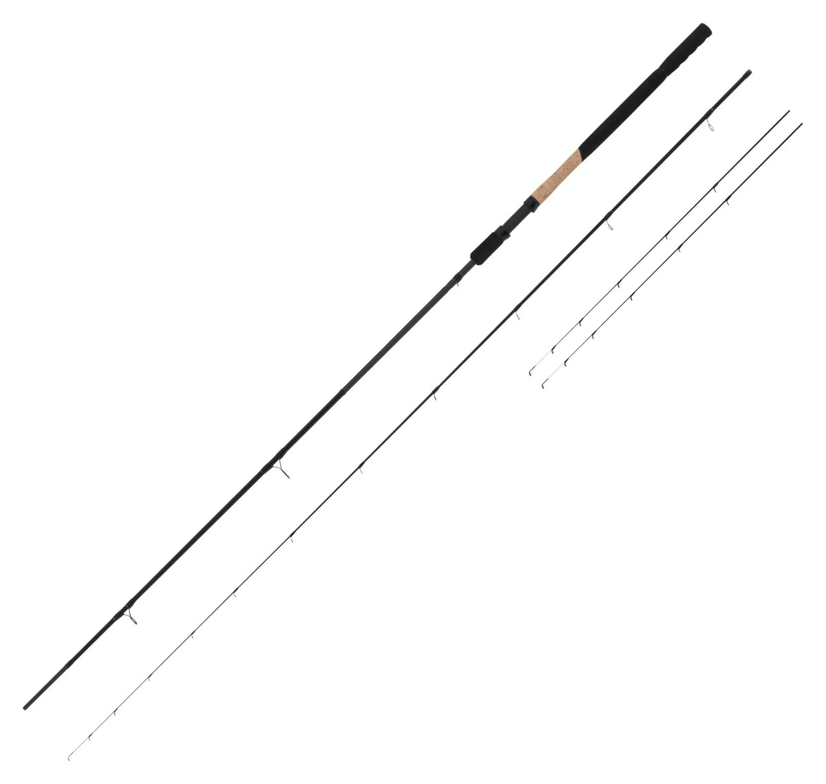 Preston Monster XS Carp Feeder Rods – hengeldelen en twee feedertoppen op witte achtergrond
