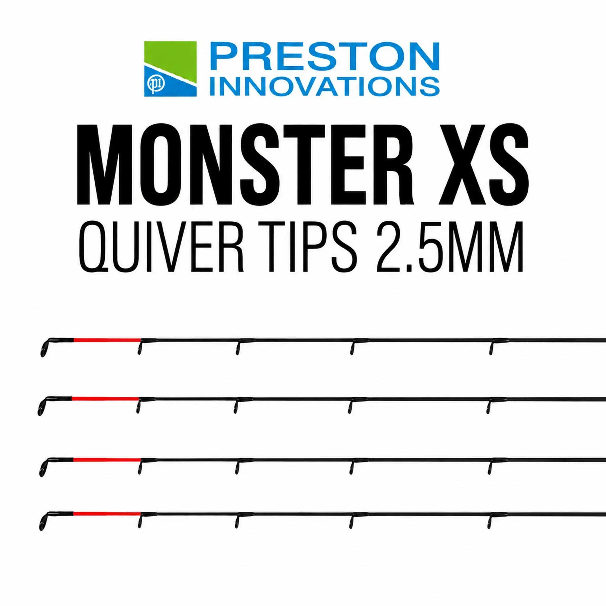 Preston Monster XS Quiver Tips 2.5mm met rode feedertoppen – premium cover op witte achtergrond
