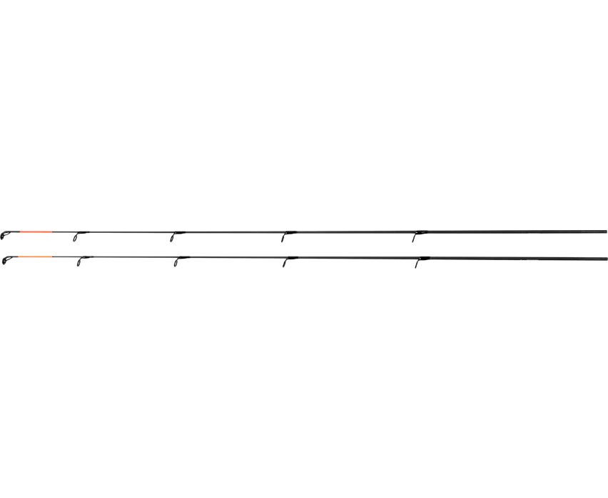 Preston Monster XTR Pro Rods – topdelen en geleideogen op zwarte achtergrond