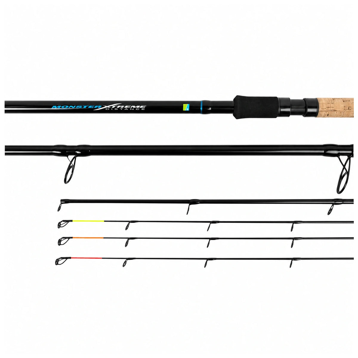Preston Monster Xtreme Distance Feeder Rods – hengeldelen, handgreep en drie feedertoppen