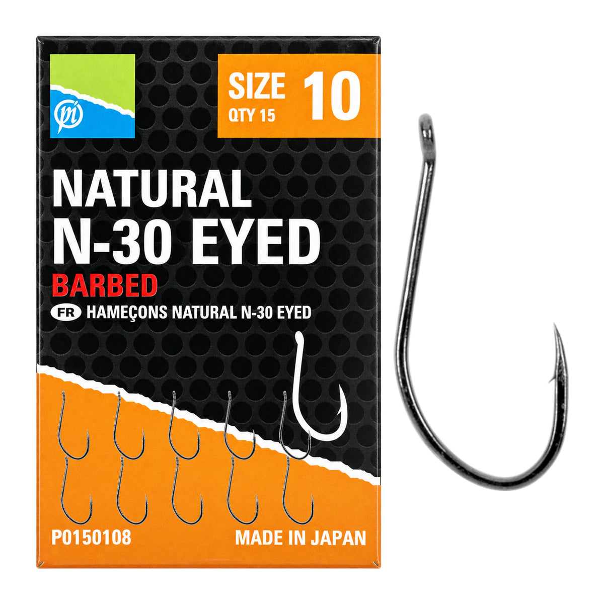 Preston Natural N-30 Barbed Eyed haak met oog en weerhaak, maat 10