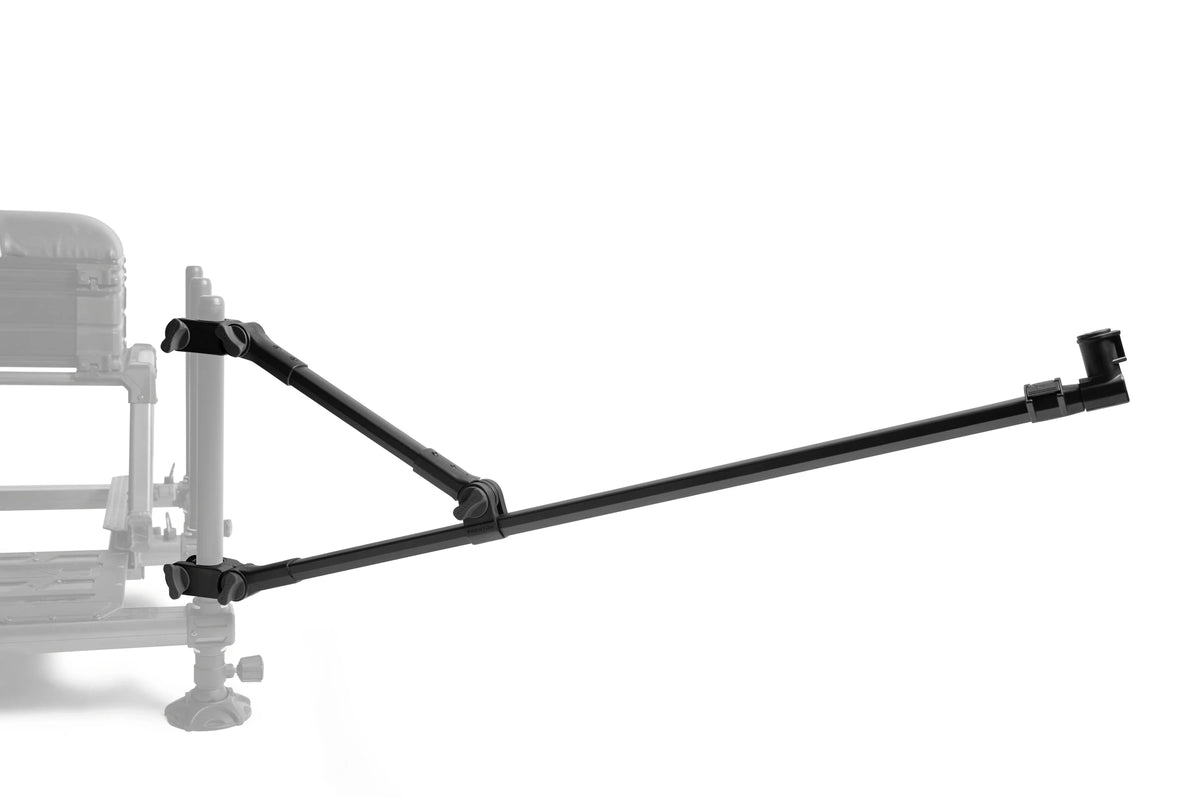 Preston Offbox XS Feeder Arm Long – montage op een zitkistpoot, met lange arm, diagonale steun en Snap-Lok-aansluiting
