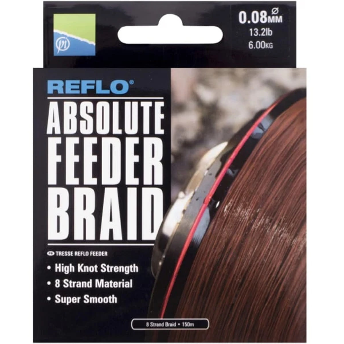 Preston Reflo Absolute Feeder Braid 150 m – verpakking van gevlochten feederlijn van 0,08 mm