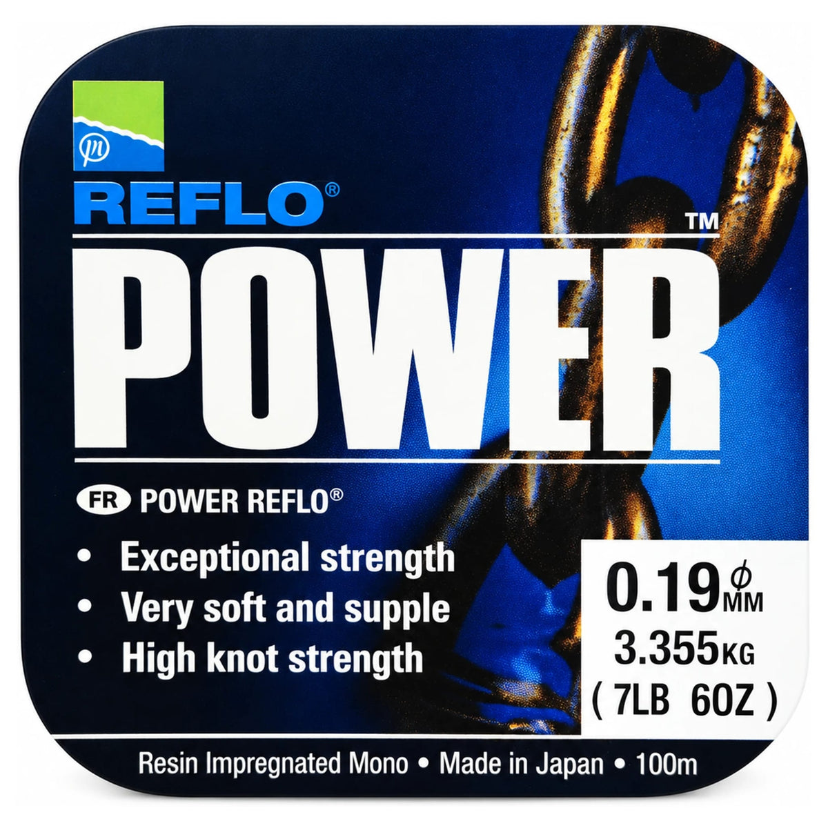 Preston Reflo Power 0.19 mm, donkerblauwe verpakking van 100 m nylon vislijn