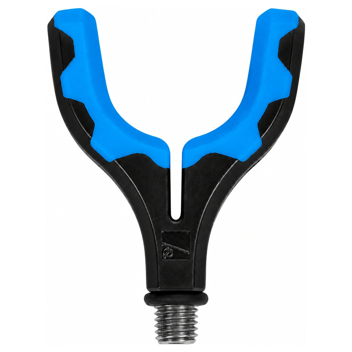 Preston Rod Safe U, U-vormige blauwe hengelsteun met zwarte behuizing, centrale sleuf en metalen schroefdraad