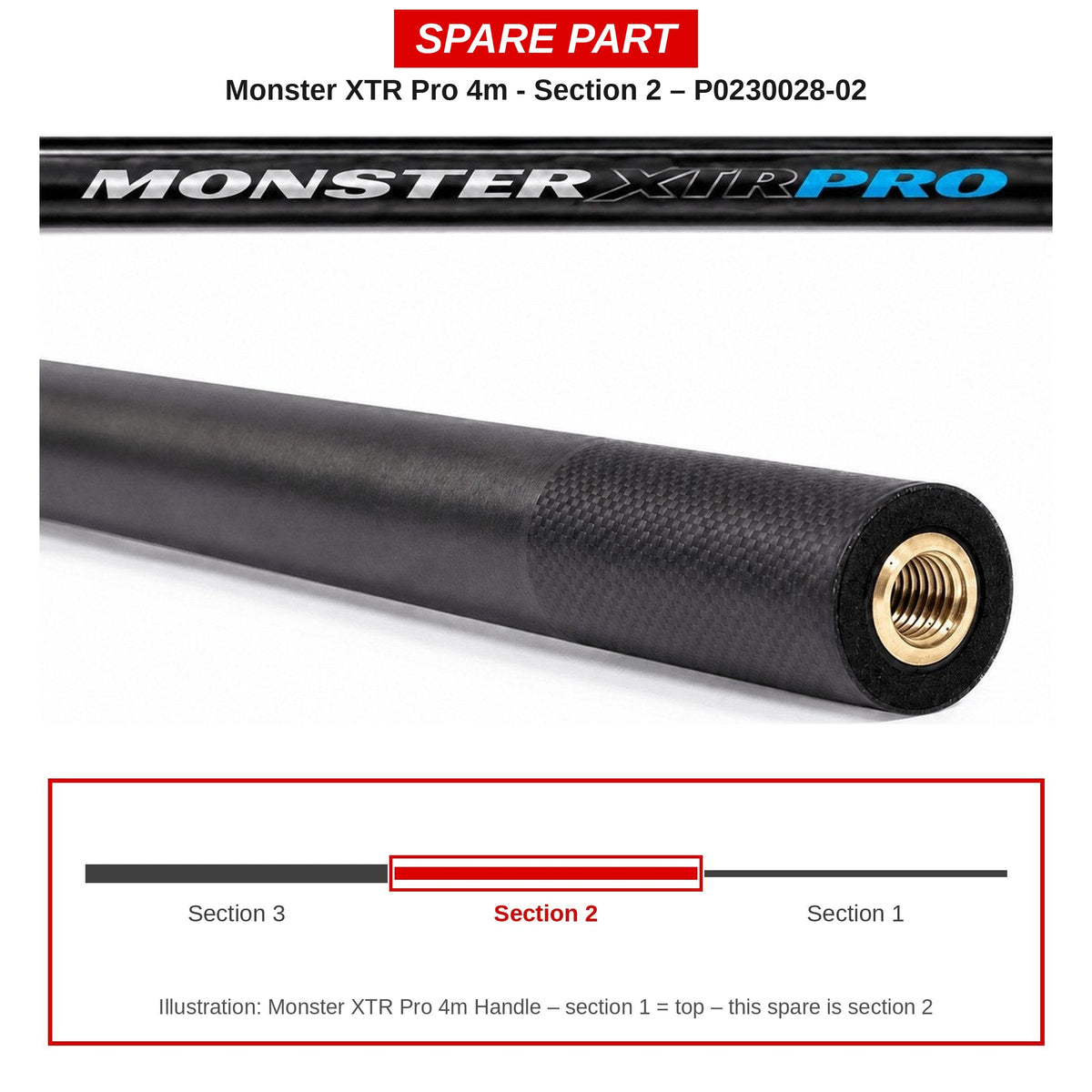 Preston Schepnetsteeldeel 2 voor Monster XTR Pro 4m schepnetsteel – P0230028-02