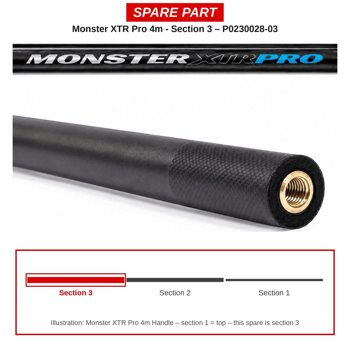 Preston Schepnetsteeldeel 3 voor Monster XTR Pro 4m schepnetsteel – P0230028-03