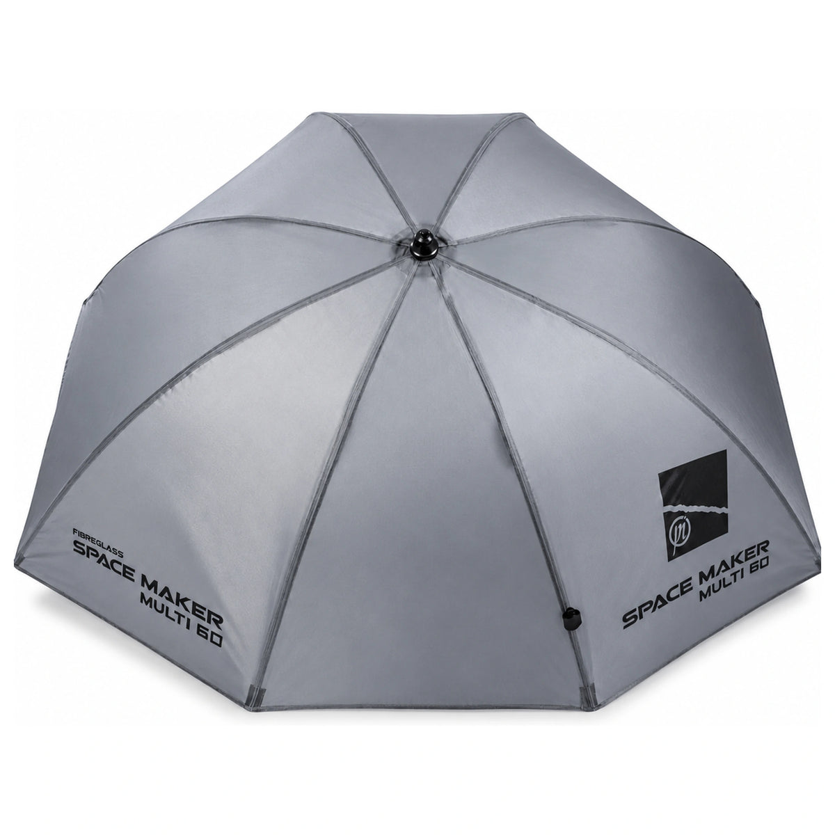 Preston Space Maker Multi 60 Brolly – geopende grijze visparaplu, van buitenaf gezien