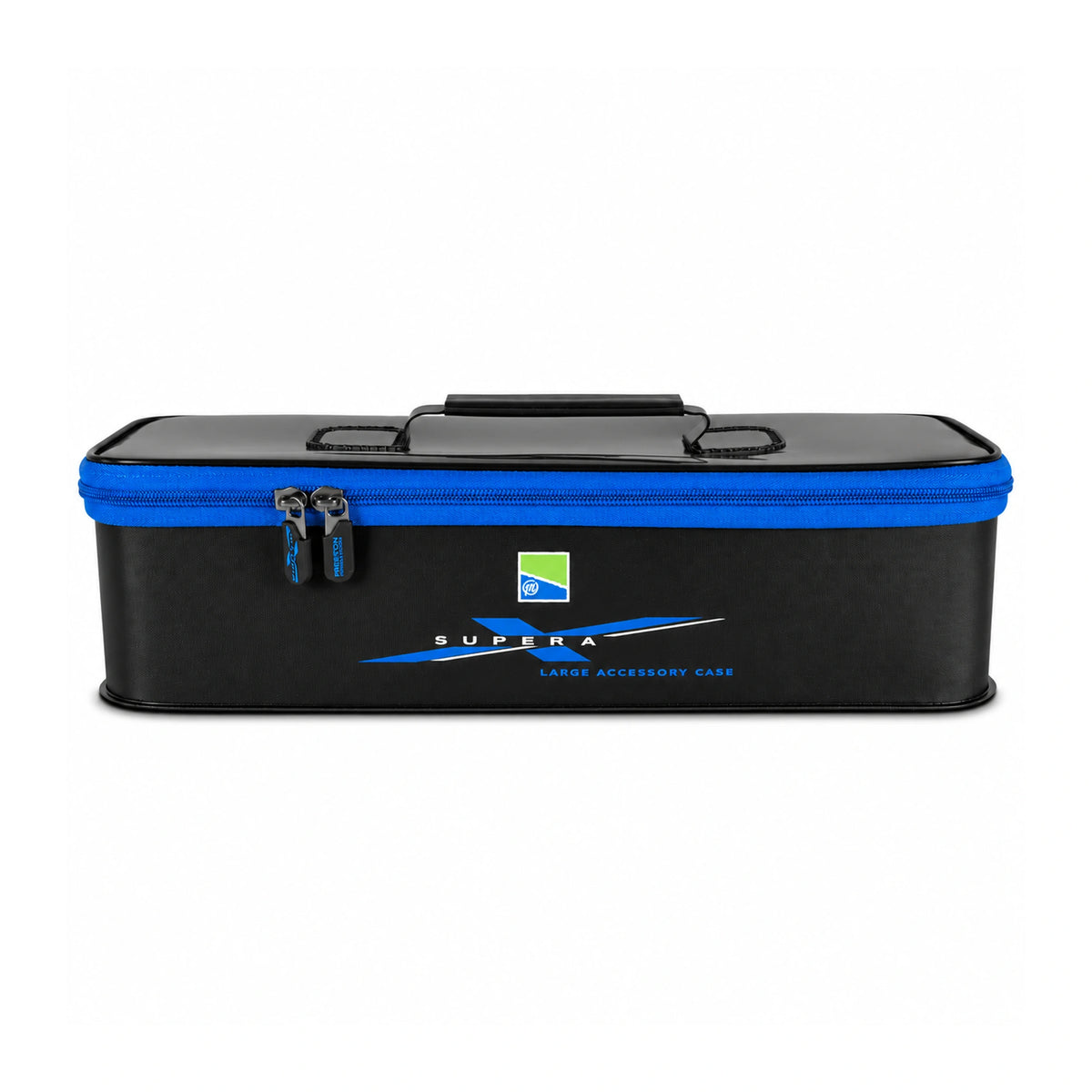 Preston Supera X Large EVA Accessory Case – langwerpige zwarte EVA-accessoiretas met blauw accent