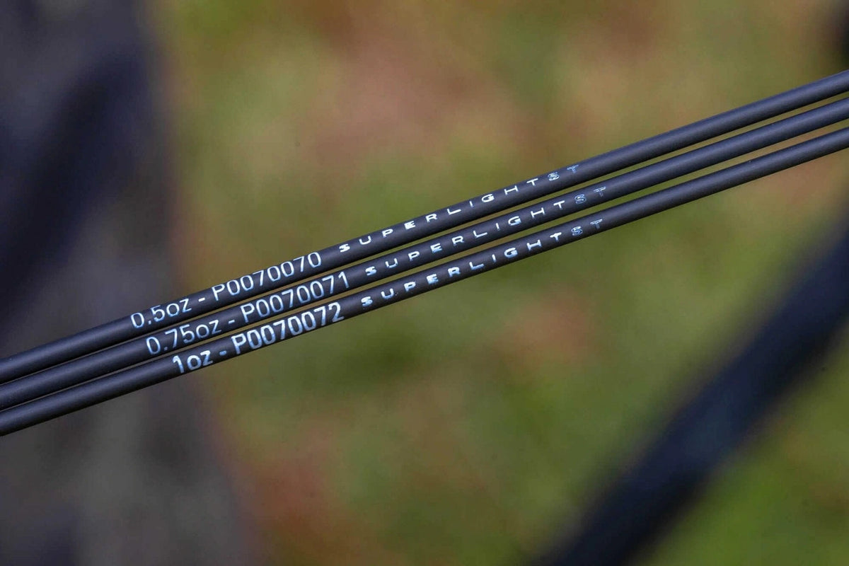 Preston Supera X Superlight, carbon feedertoppen met 0.5oz-, 0.75oz- en 1oz-opdruk