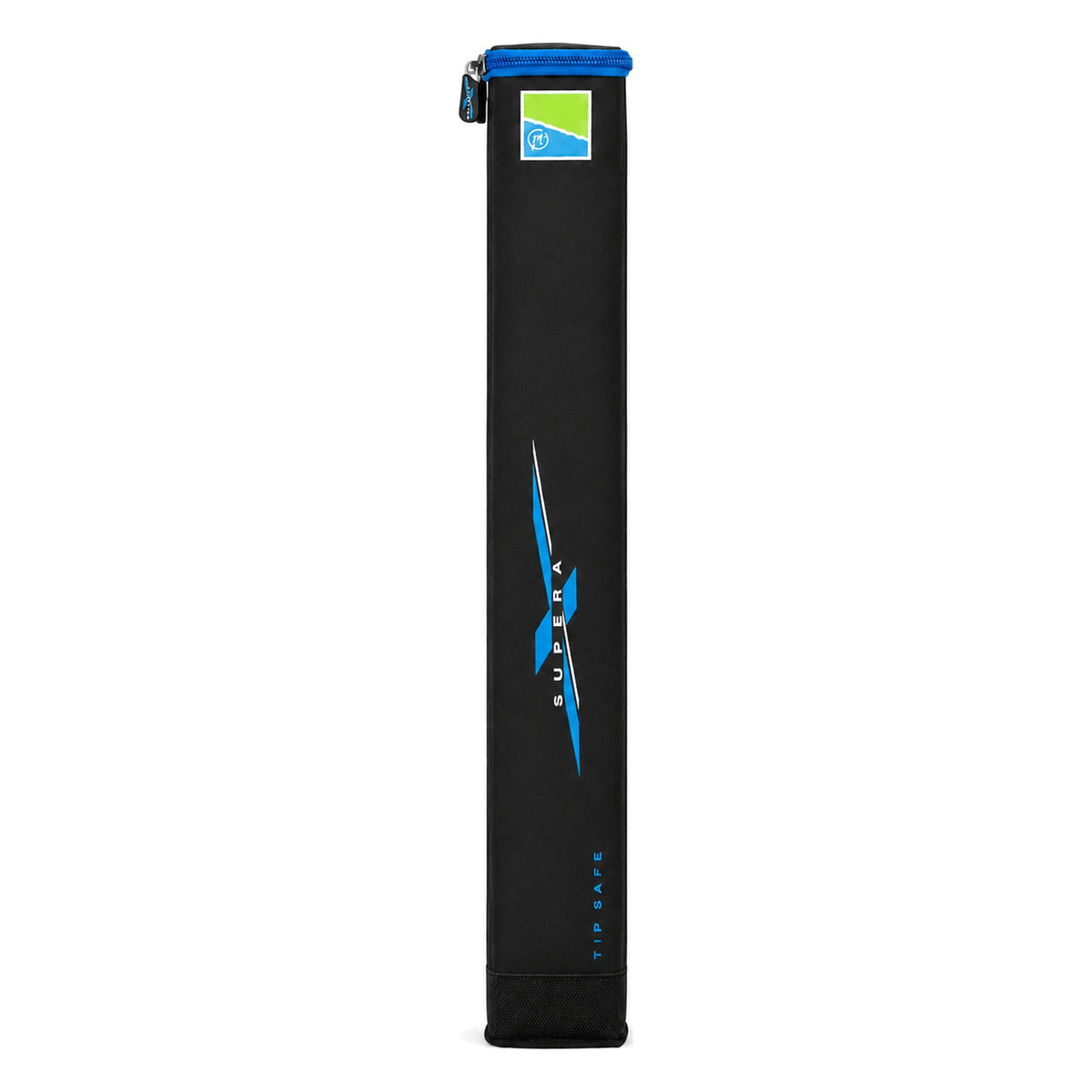 Preston Supera X Tip Safe – zwarte tas voor feedertoppen met blauwe rits en Supera X-bedrukking, cover