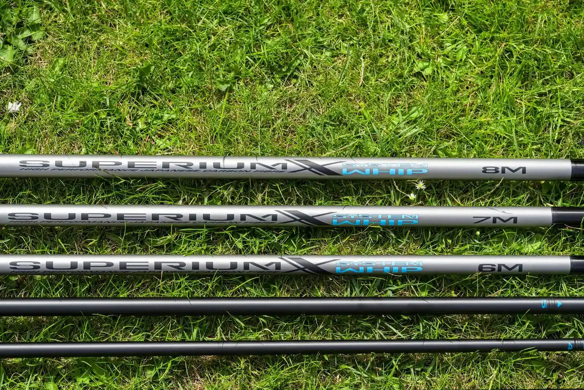 Preston Superium 8m System Whip – volledige set hengeldelen met lengtemarkeringen