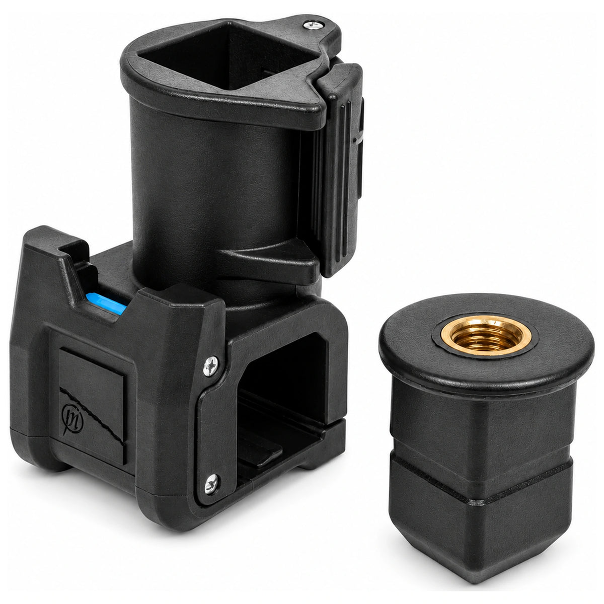 Preston Ventalite QR-adapter met blauwe vergrendeling en losse inzet met messing schroefdraad