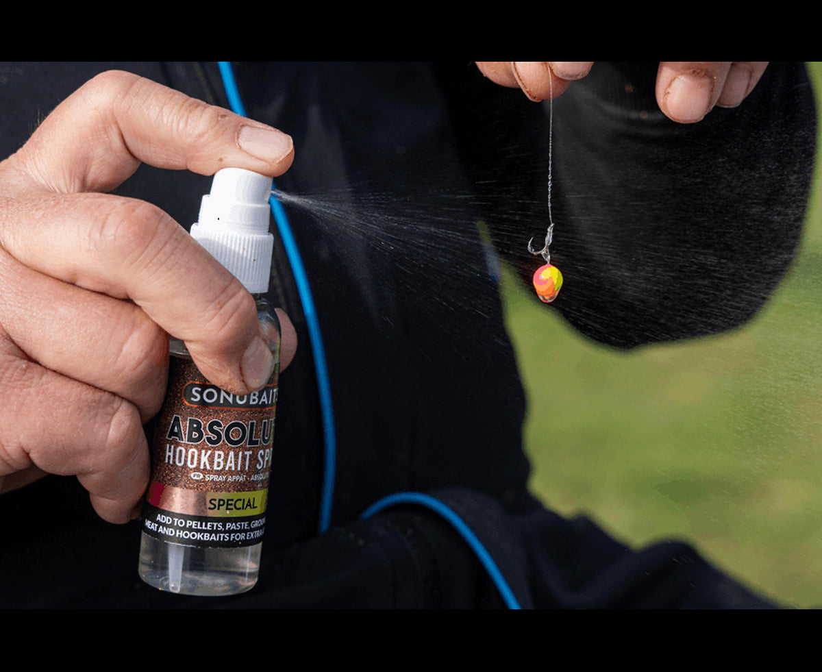 Sonubaits Absolute Hookbait Spray op gemonteerd haakaas