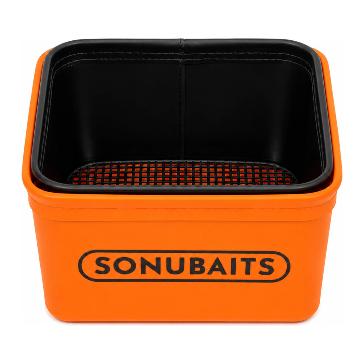 Sonubaits EVA Bait Tub & Strainer Set met oranje aasbak en ingezette zwarte zeef