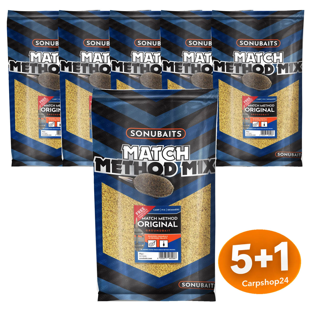 Sonubaits Match Method Mix Original – zes zakken met oranje 5+1-badge