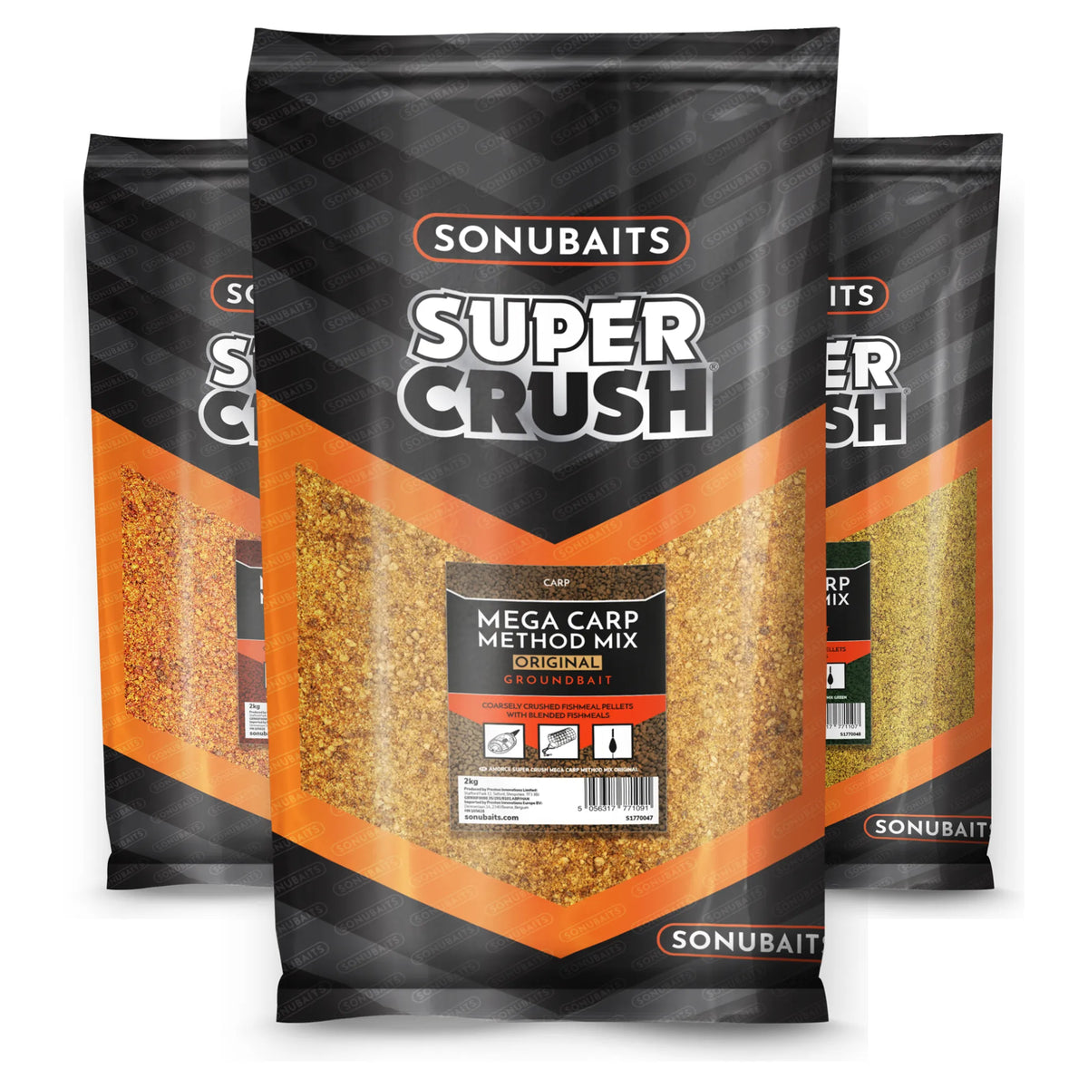 Sonubaits Super Crush Mega Carp Method Mix 2kg – Original vooraan met Red en Green erachter