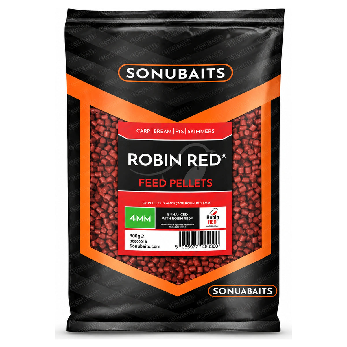 Sonubaits Robin Red Feed Pellets 900g 4mm – productverpakking