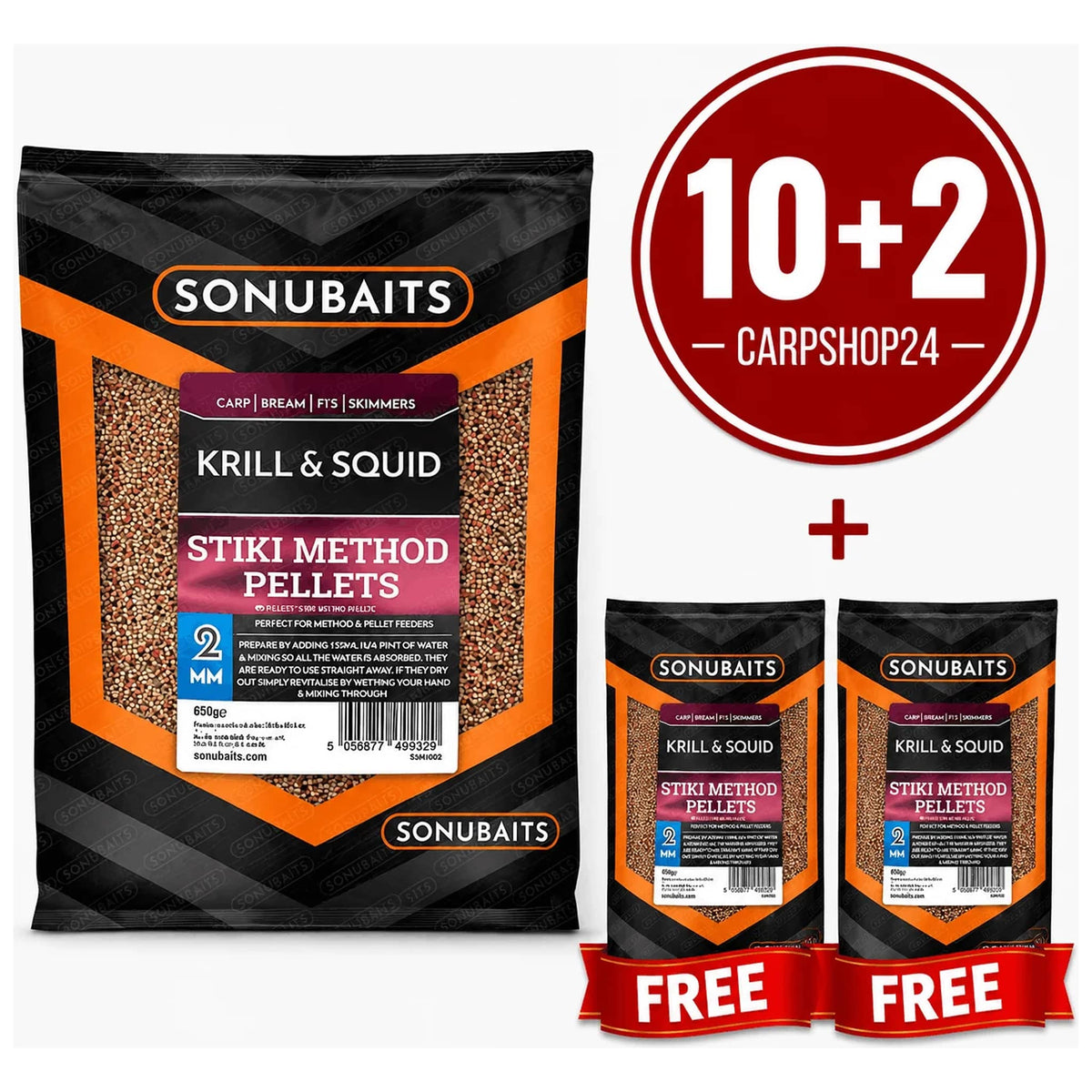 Sonubaits Stiki Method Pellets Krill & Squid 2 mm 650 g 10+2 pakketdeal