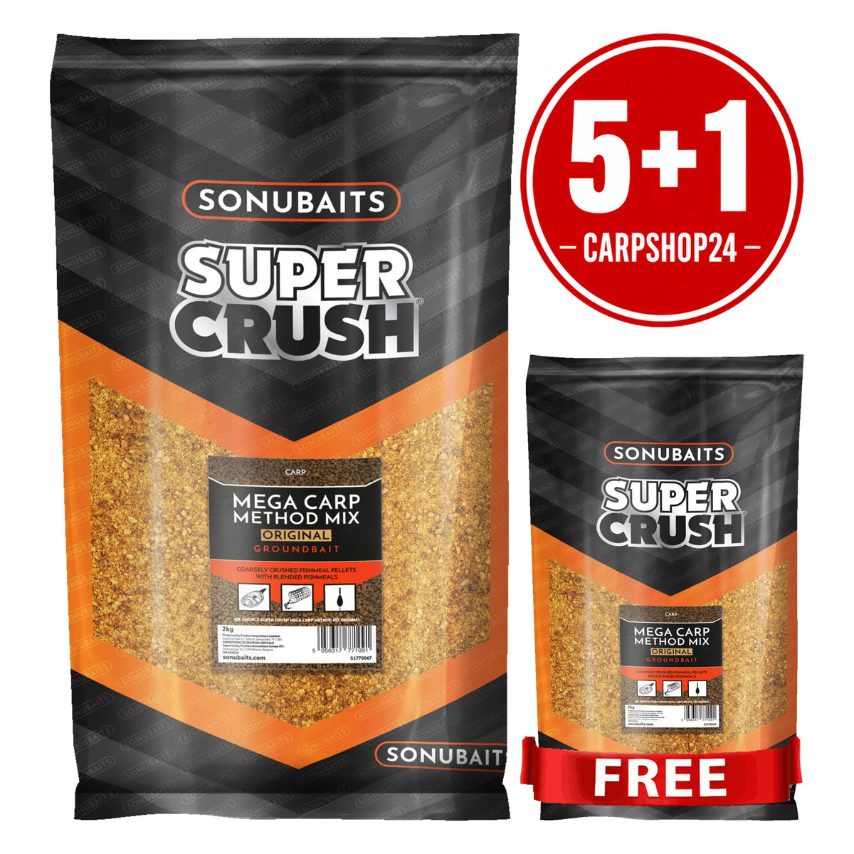 Sonubaits Super Crush Mega Carp Method Mix Original 2 kg met 5+1-badge en één gratis zak