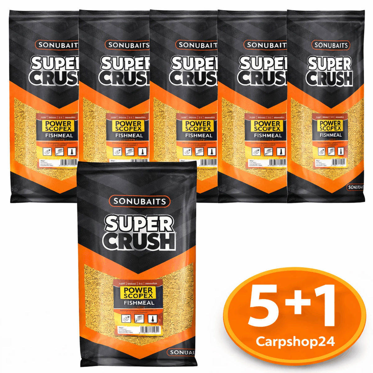 Sonubaits Super Crush Power Scopex 2 kg grondvoer – verpakkingen bij de 5+1-pakketdeal