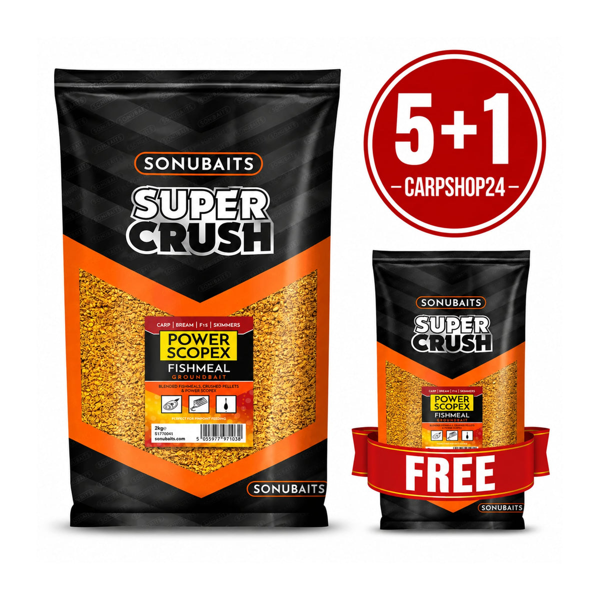 Sonubaits Super Crush Power Scopex Fishmeal2kg – verpakkingen met5+1-actie