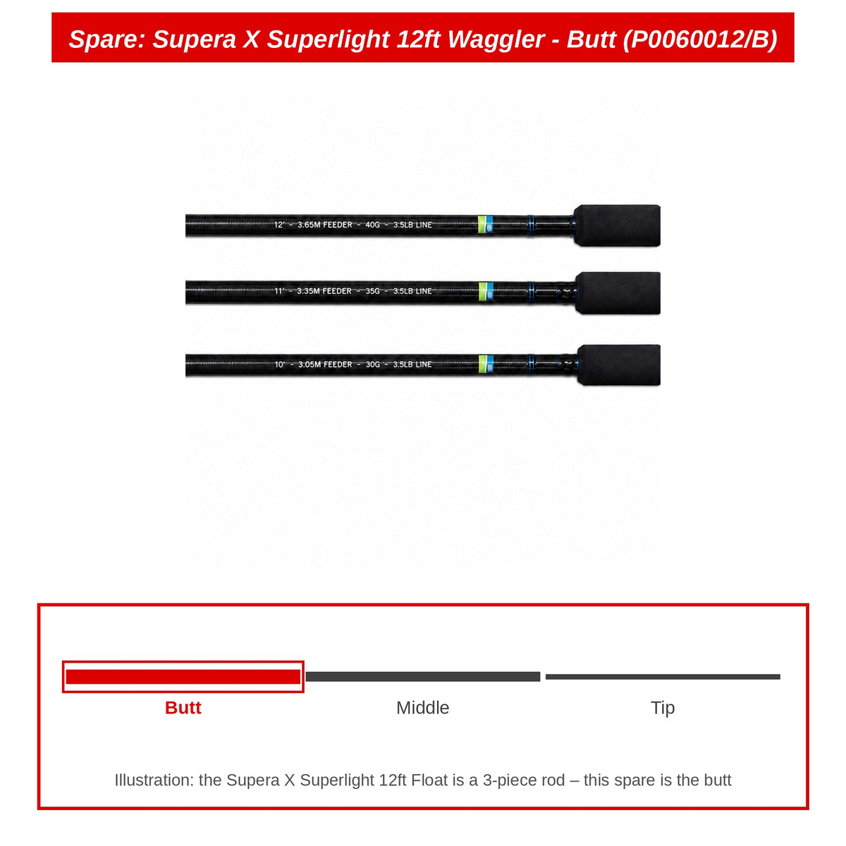 Spare: Supera X Superlight 12ft Waggler - Butt (P0060012/B)