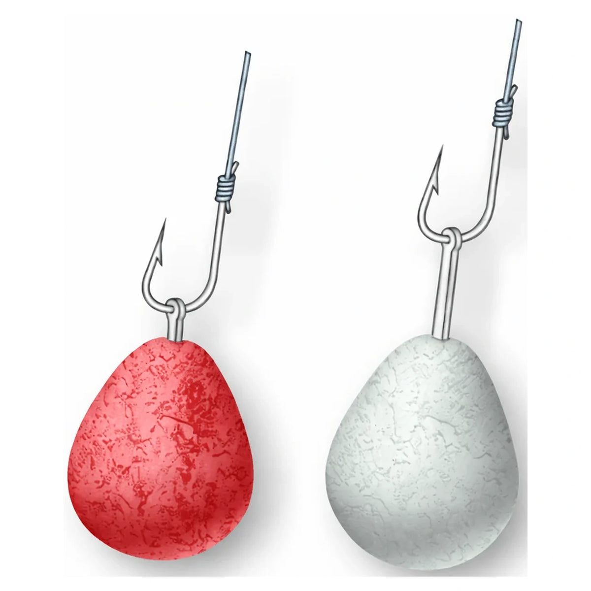 Stonfo Soft Bait Springs – illustratie met twee haken en rood en wit zacht aas