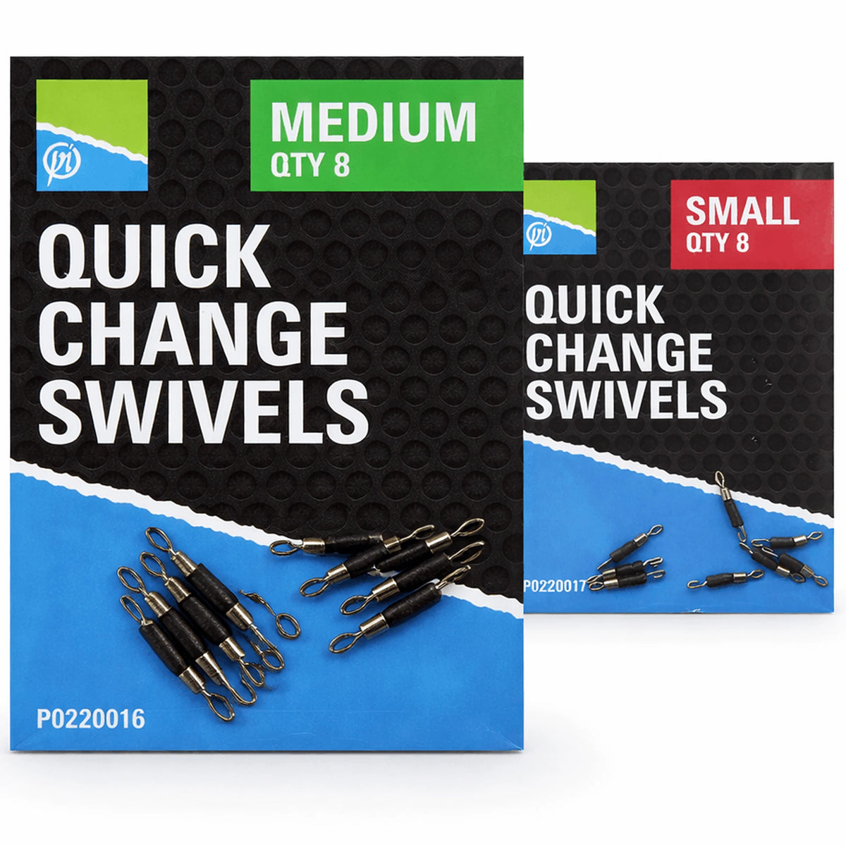 Preston Quick Change Swivels Small en Medium, 8 stuks