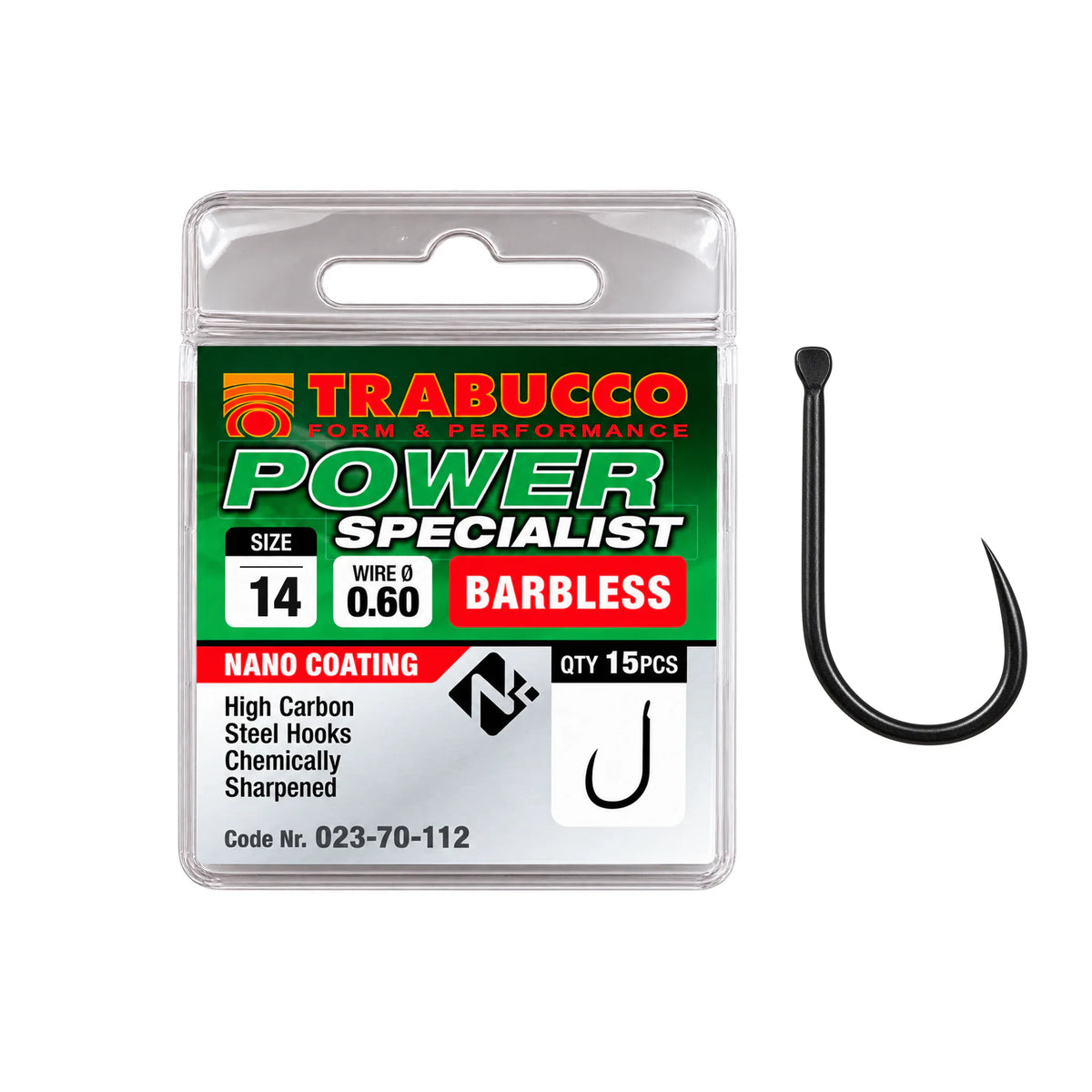 Trabucco Power Specialist Barbless haak zonder weerhaak, maat 14