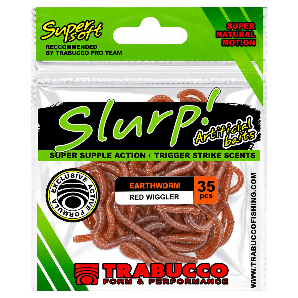 Trabucco Slurp Earthworm verpakking met RED WIGGLER en 35 pcs