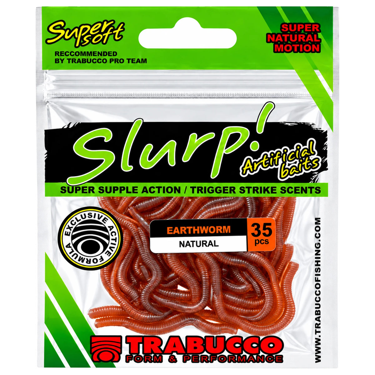 Trabucco Slurp Bait Earthworm Natural – verpakking met 35 kunstmatige regenwormen