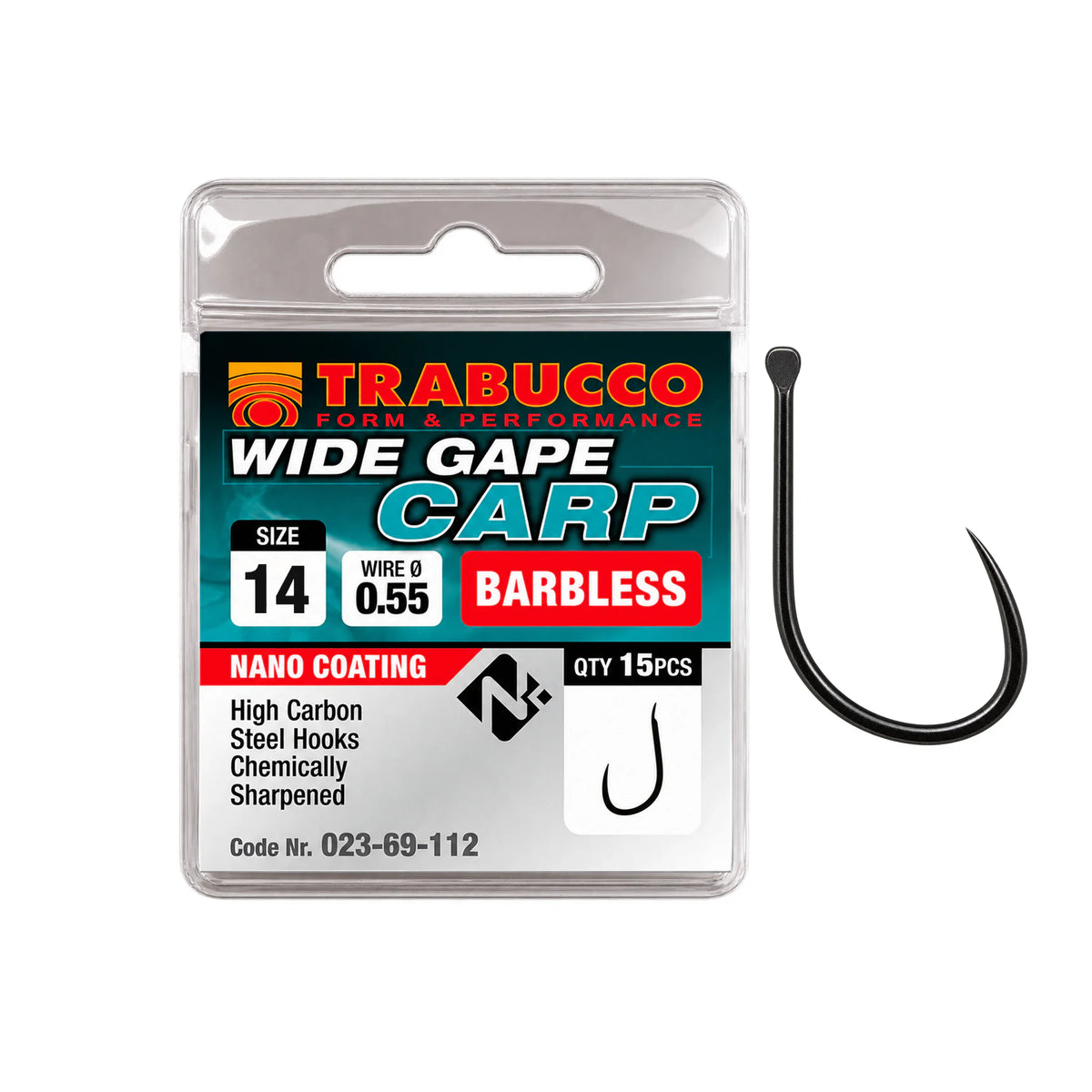 Trabucco Wide Gape Carp Barbless haak met bled zonder weerhaak, maat 14