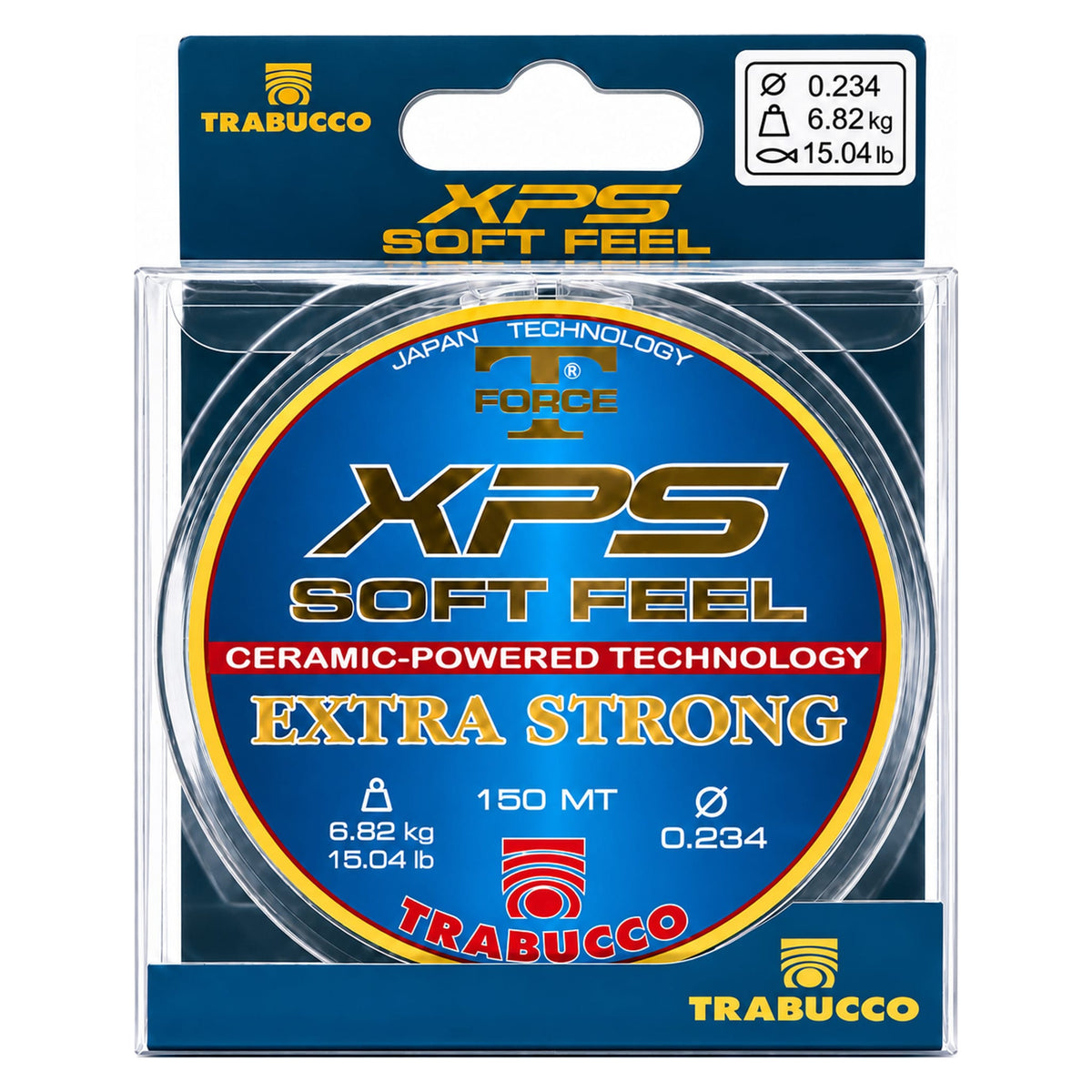 Trabucco XPS Soft Feel 150 m nylon vislijn: verpakking met diameter 0,234 mm en trekkracht 6,82 kg