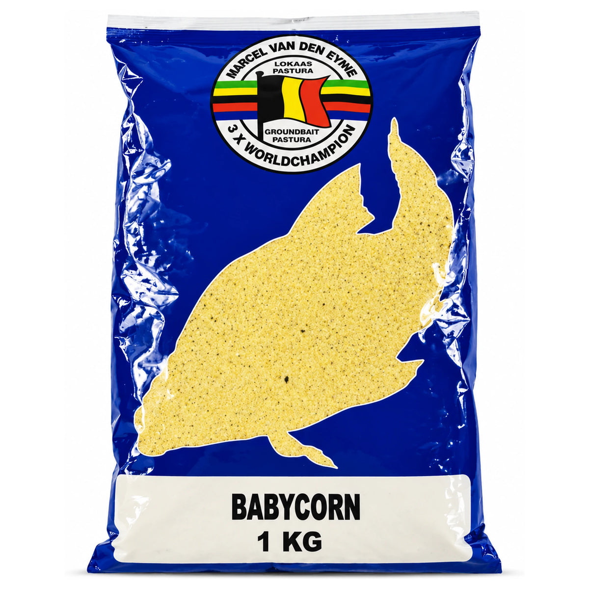 Blauwe Van Den Eynde Babycorn-verpakking met visvormig venster en opdruk 1 KG