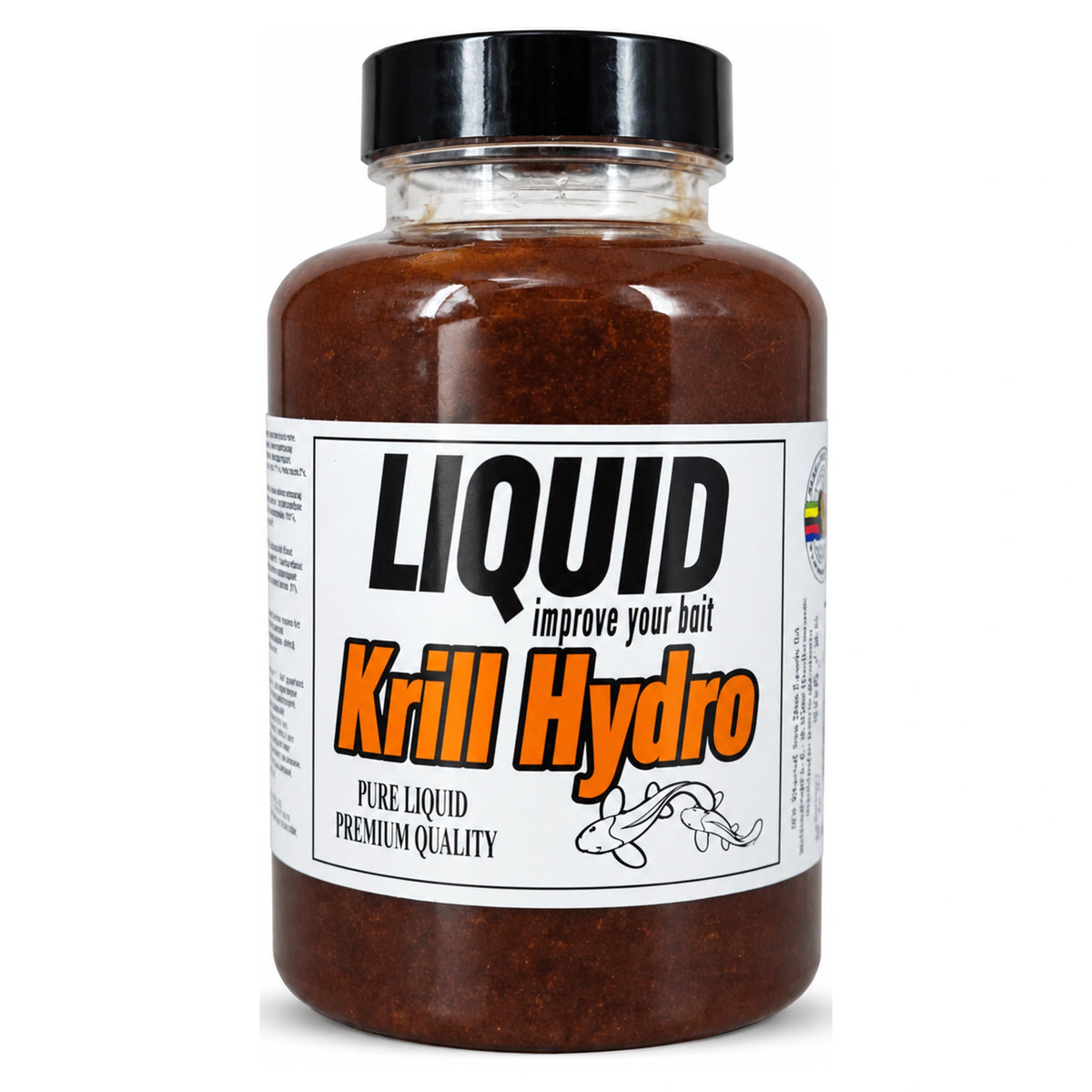 Marcel Van Den Eynde Liquid Krill Hydro in een doorzichtige fles met zwarte dop