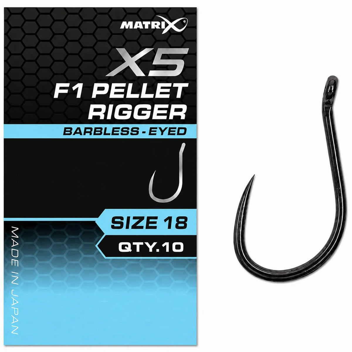 Matrix X5 F1 Pellet Rigger Barbless Eyed – haak met oog zonder weerhaak, maat 18
