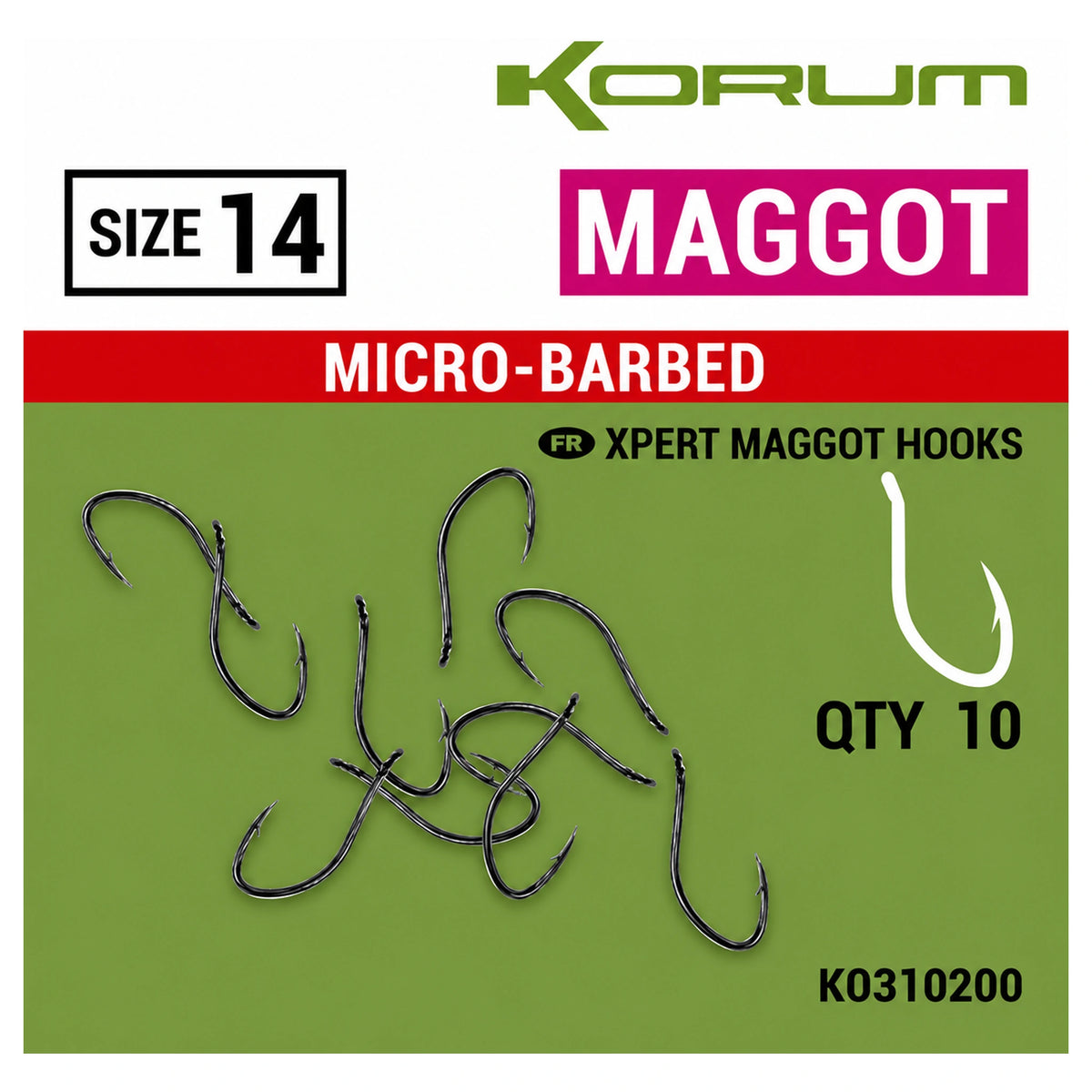Korum Maggot Micro-Barbed maat 14 verpakking met haken