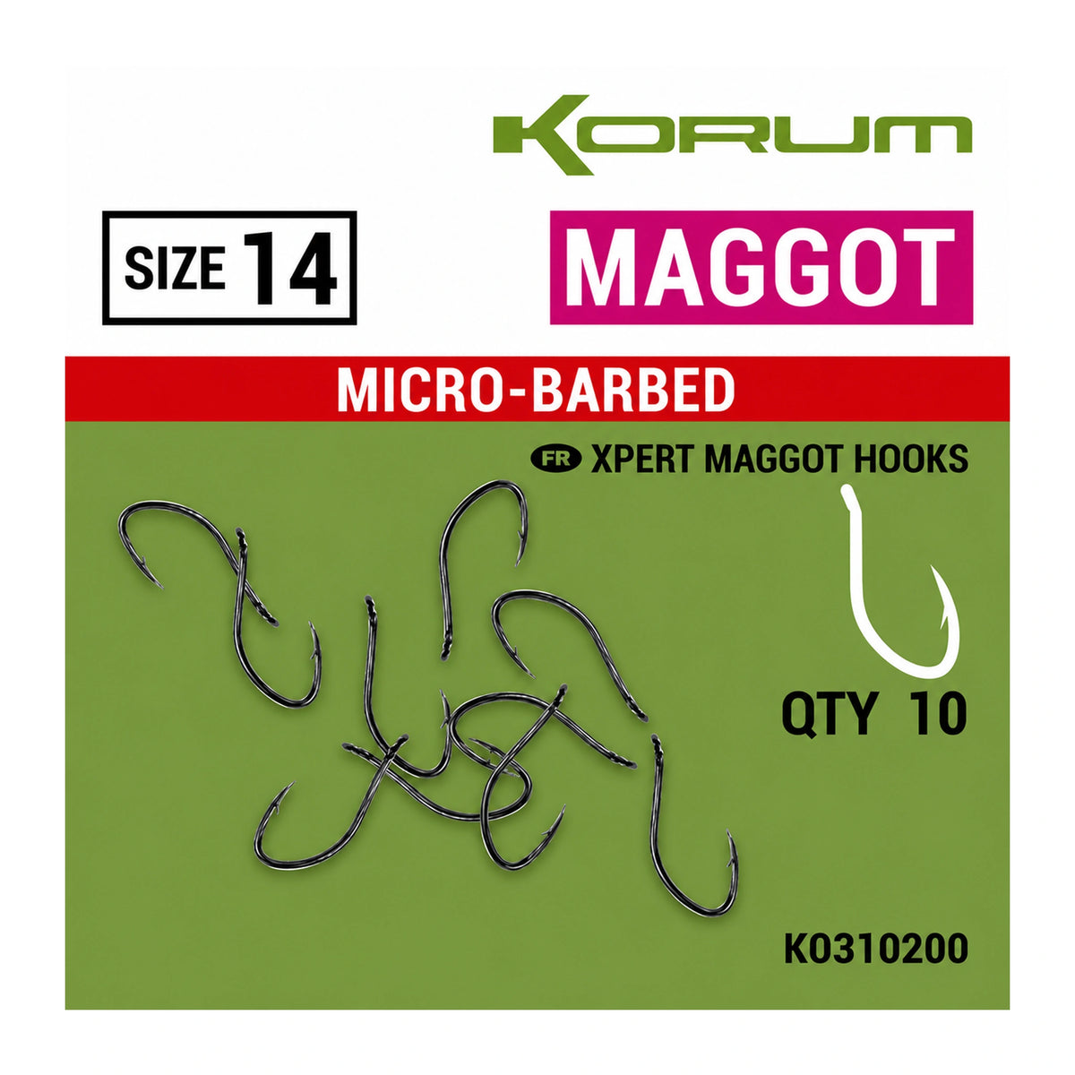 Korum Maggot Micro-Barbed maat 14 verpakking met haken