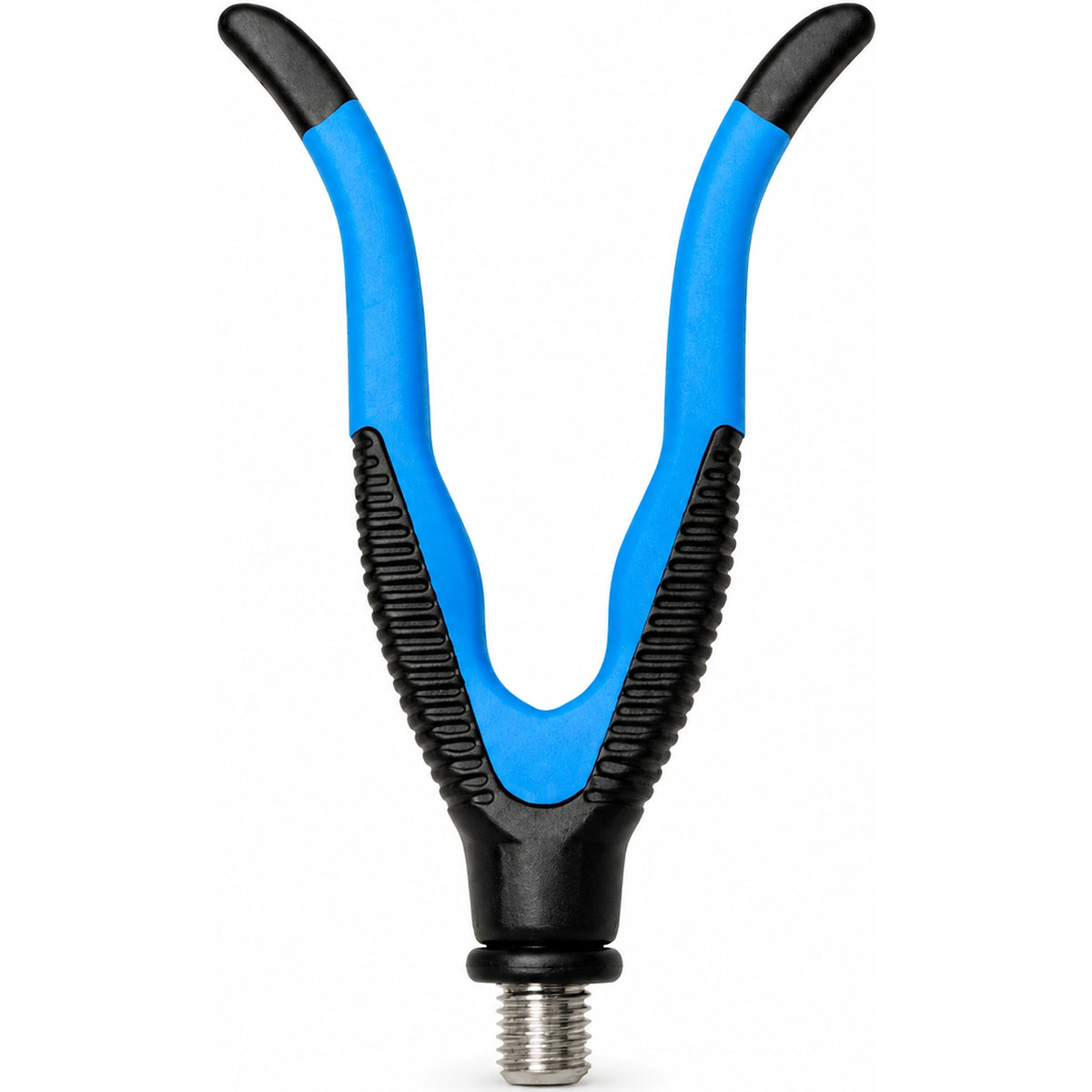 Zebco Trophy Deep Rod Rest – diepe blauw-zwarte U-vormige hengelsteun met geribbelde zijkanten en metalen schroefdraad.