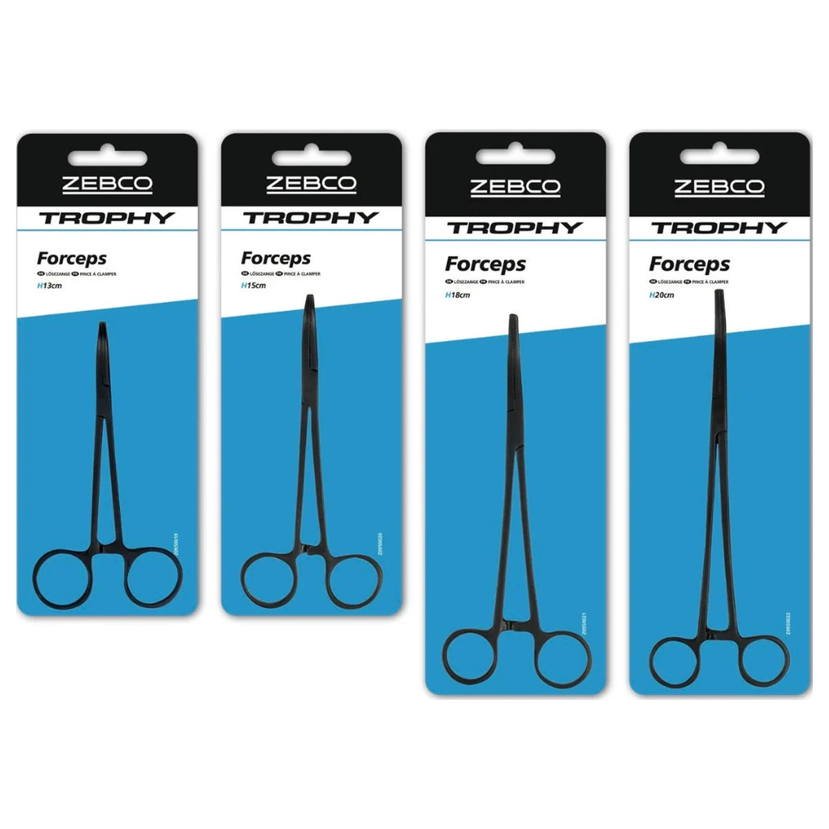 Zebco Trophy Forceps – overzicht van 13, 15, 18 en 20 cm onthaaktangen