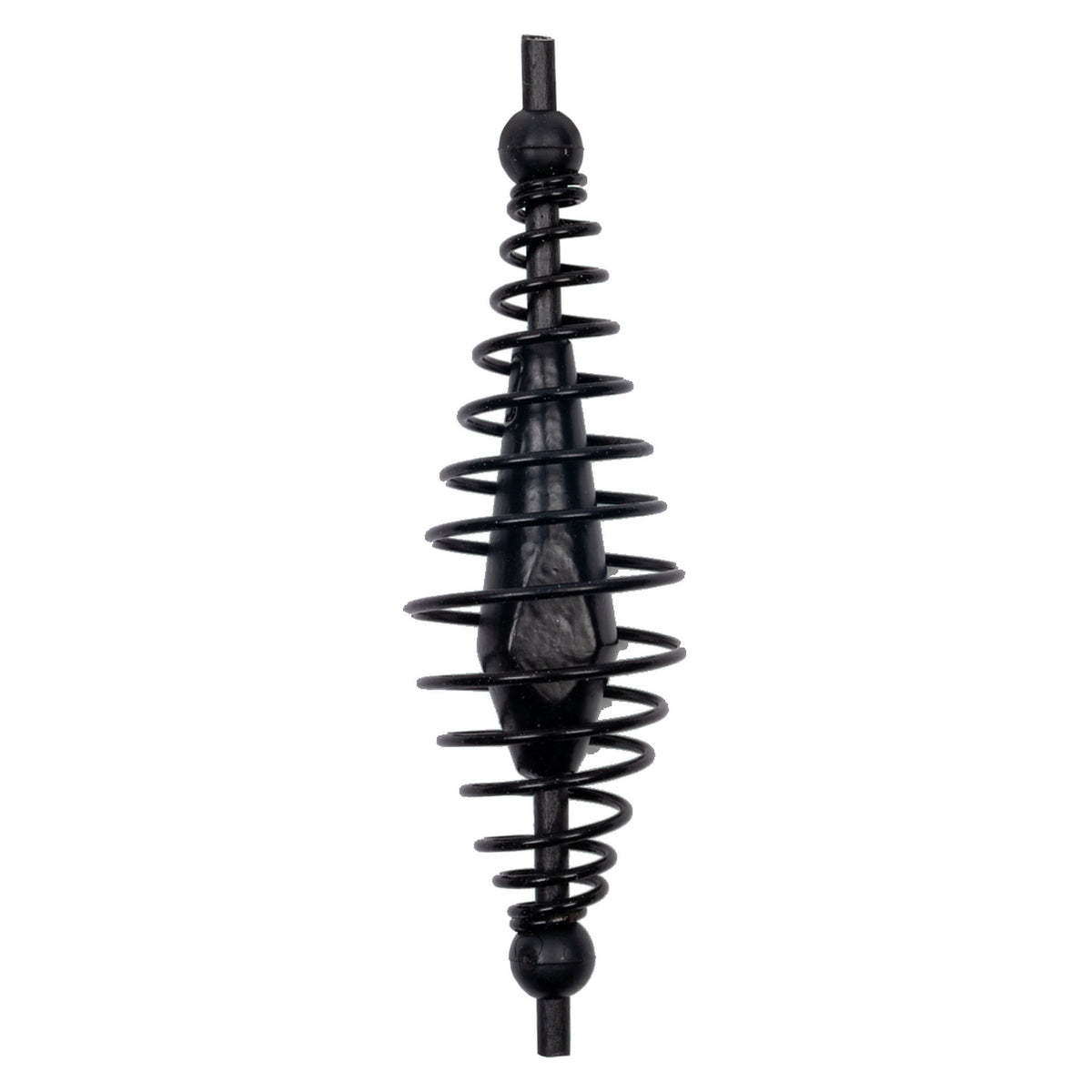 Zebco Weighted Coil Feeder 30 gram – lange zwarte spiraalvoerkorf met centraal gewicht en gemarkeerde eindkraal
