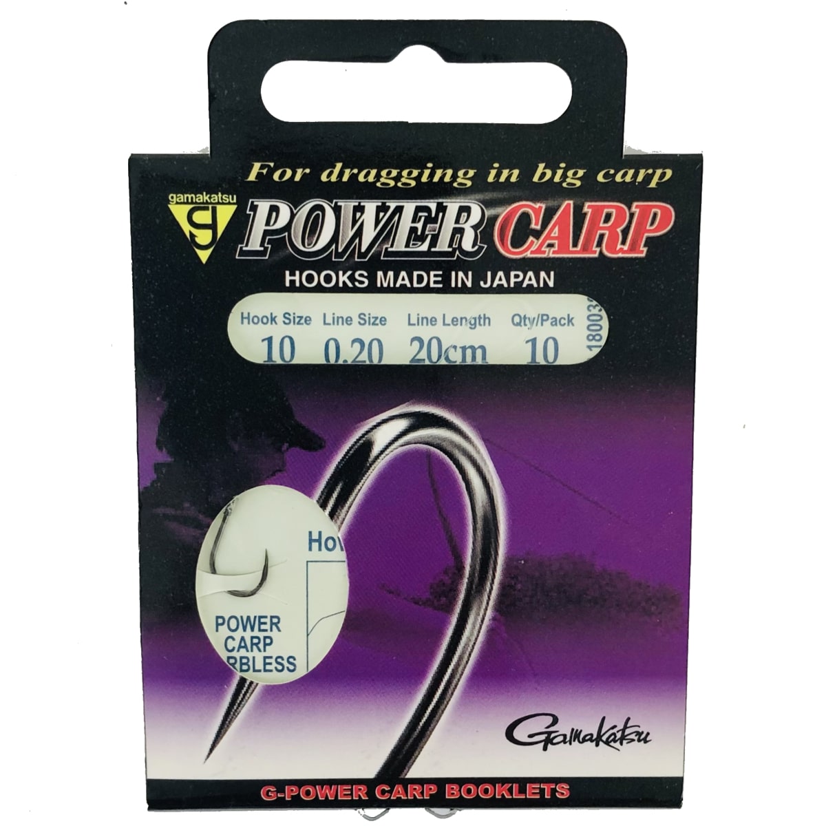 Gamakatsu power carp barbless spade end booklet haak 10 0.20mm