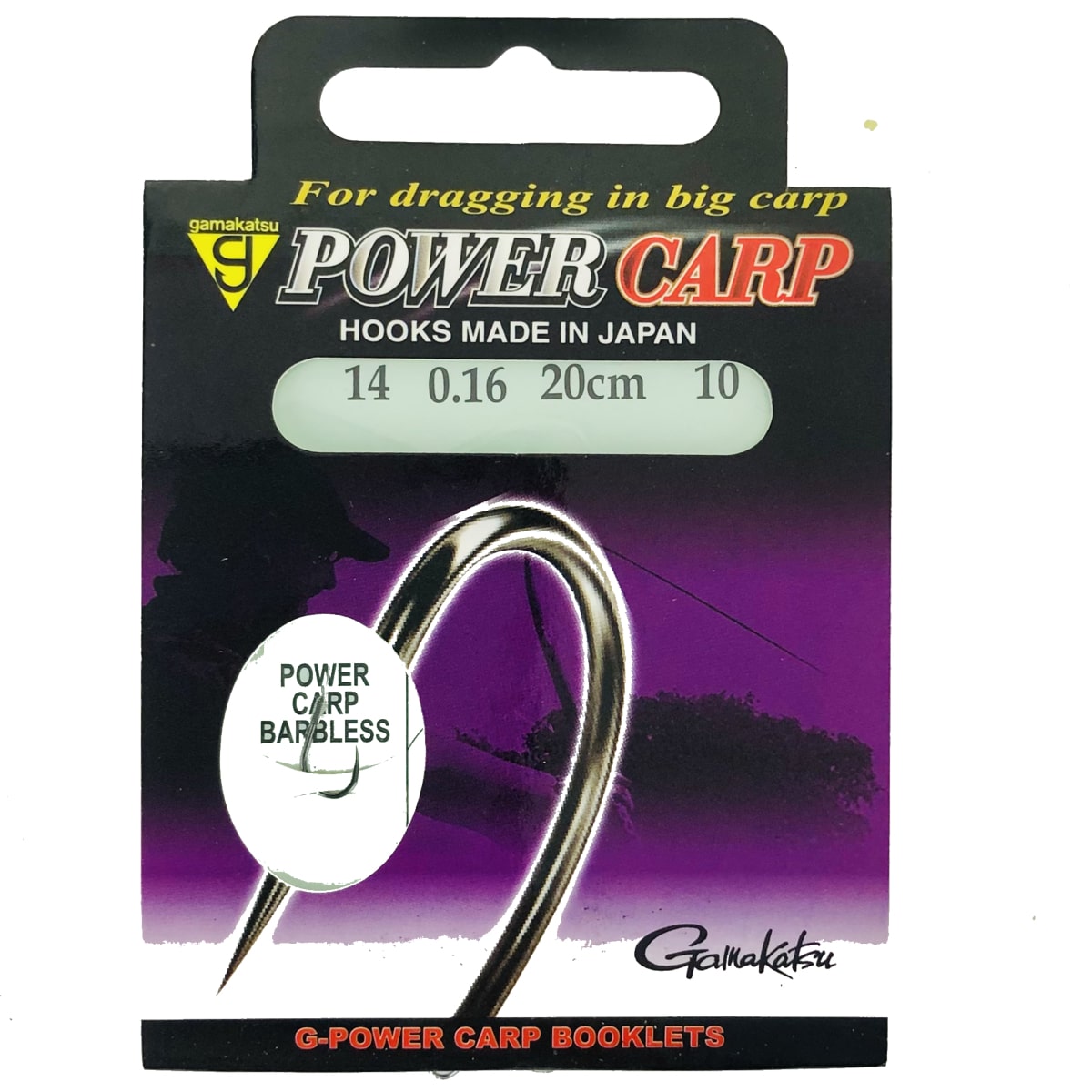Gamakatsu power carp barbless spade end booklet haak 14 0.16mm