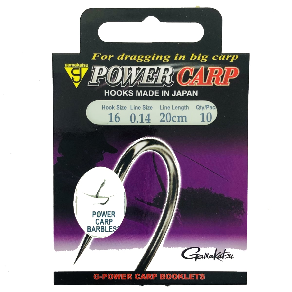 Gamakatsu power carp barbless spade end booklet haak 16 0.14mm