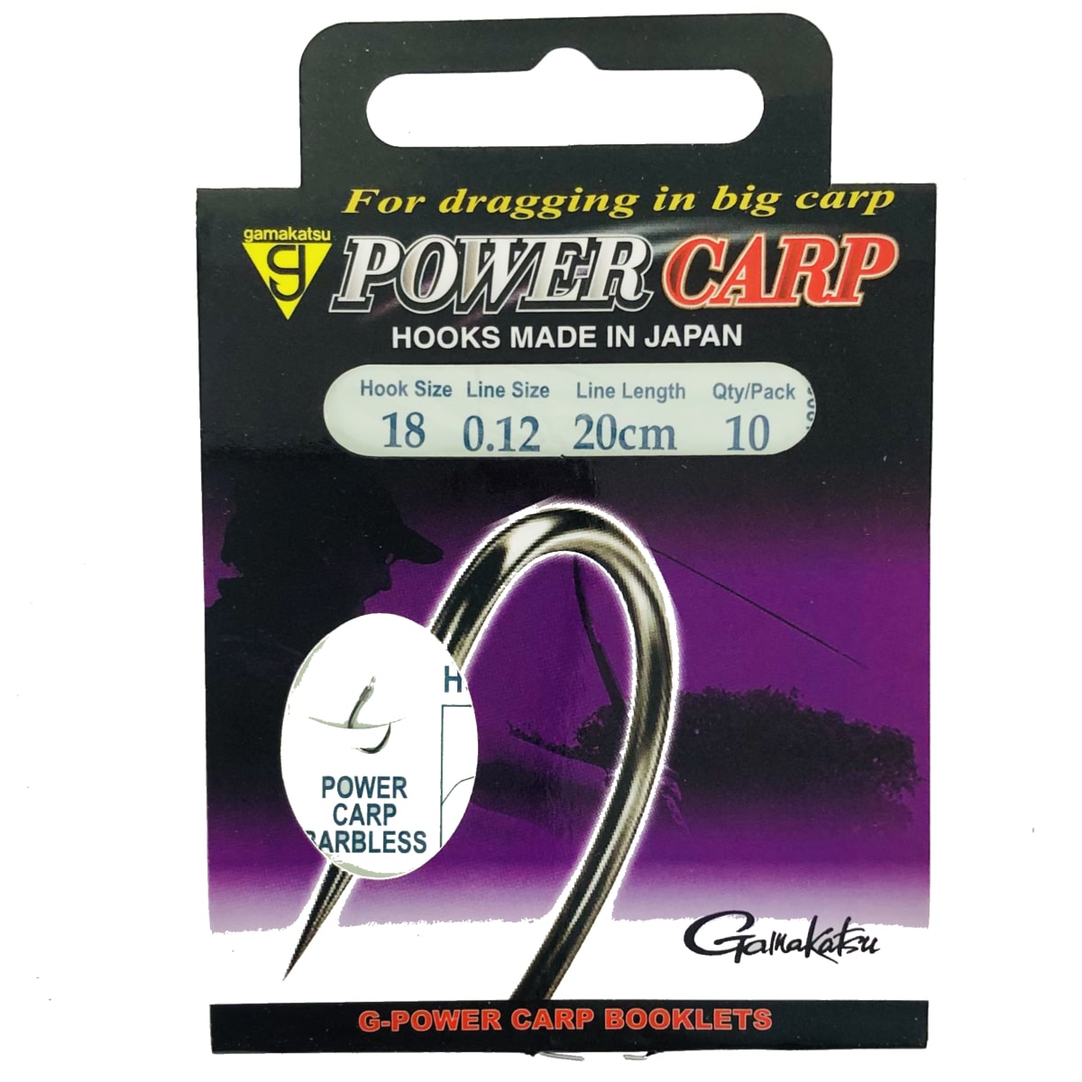 Gamakatsu power carp barbless spade end booklet haak 18 0.12mm