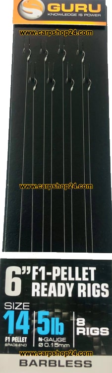 Guru 6" F1 Pellet Ready Rigs 15cm Onderlijnen Haak 14 0.15mm GRR055