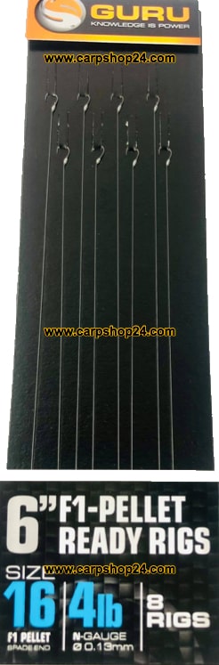 Guru 6" F1 Pellet Ready Rigs 15cm Onderlijnen Haak 16 0.13mm GRR056